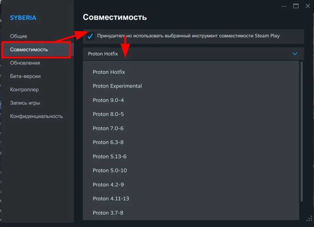 версии proton